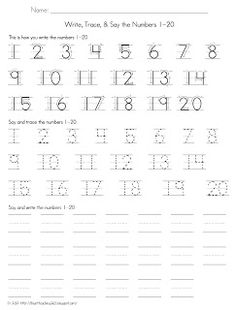 Practice Numbers 1-20 Worksheets