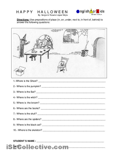 Prepositions of Place Worksheets Printable