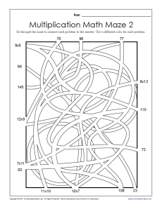 Printable Multiplication Math Maze Worksheets