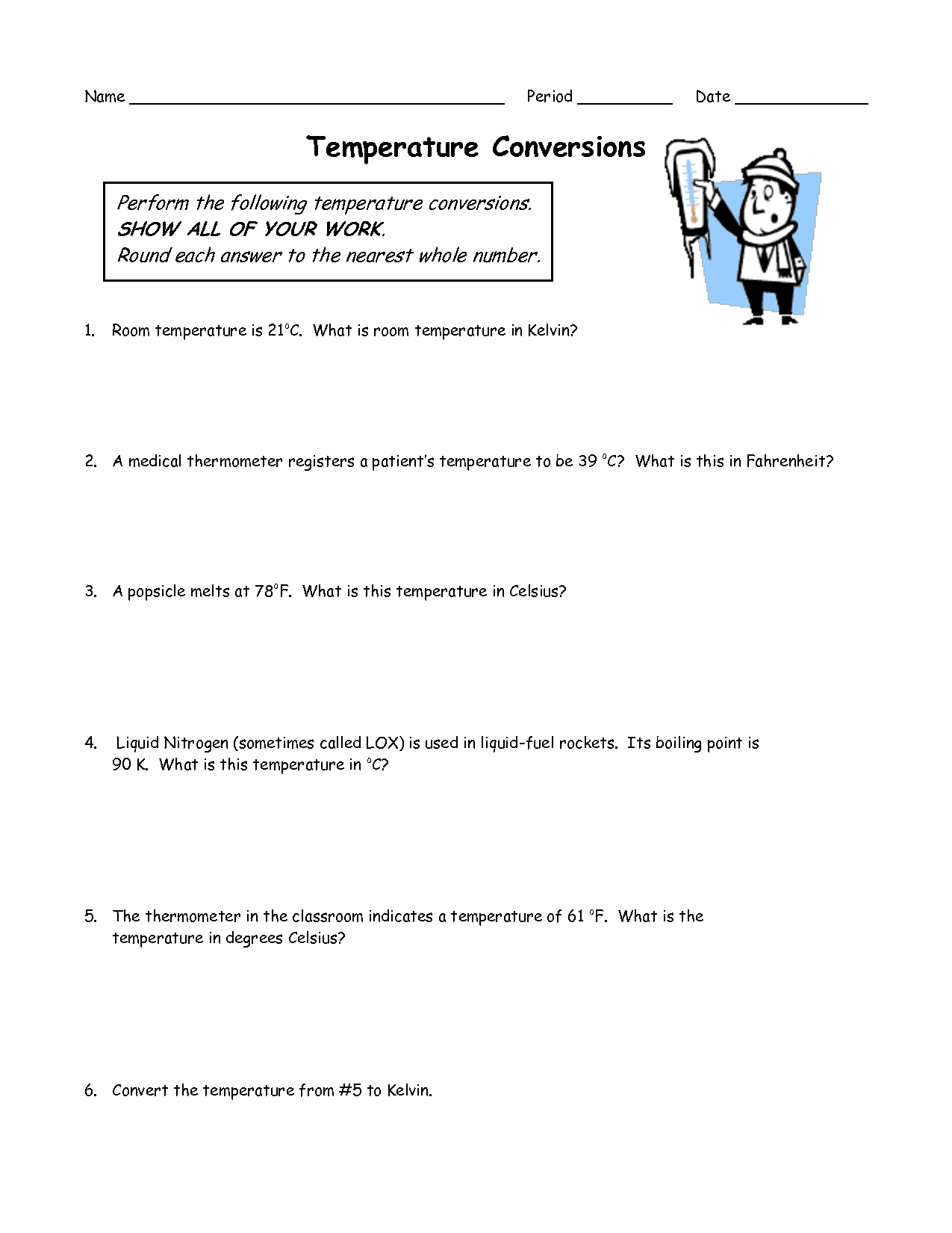 Temperature Conversion Worksheet Answer Key