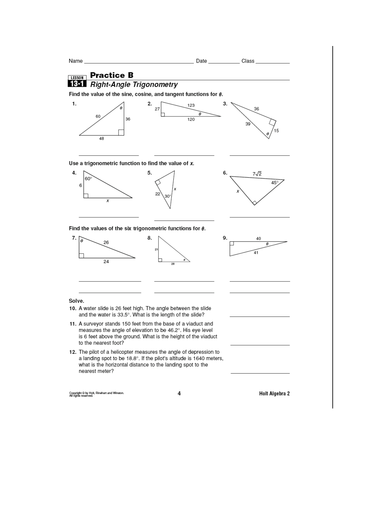15 Best Images of Health Triangle Worksheets - Right Triangle Trig