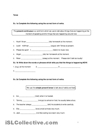 Tenses for Grade 3 Worksheets