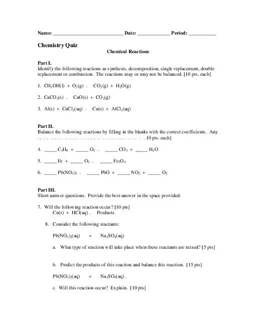 15 Best Images Of Classifying Chemical Reactions Worksheet Answers Reaction Types Worksheet 