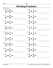 6th Grade Math Worksheets Dividing Fractions