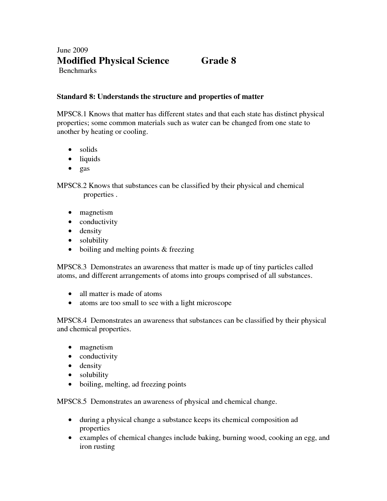 8th Grade Physical Science Worksheets