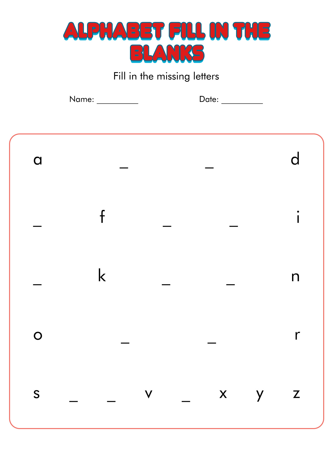 ABC Worksheet Fill in Blank Image