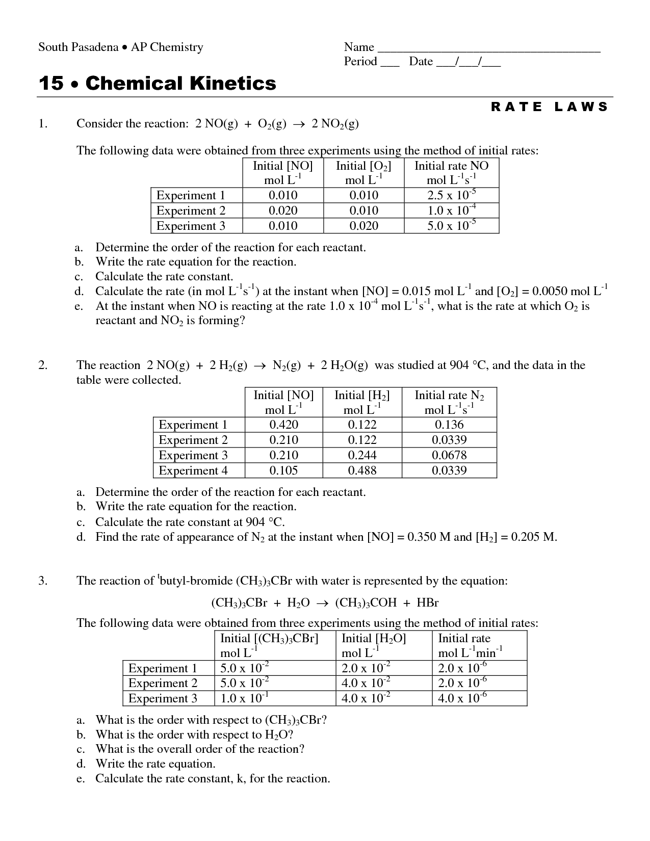 AP Chemistry Kinetics Worksheet Image