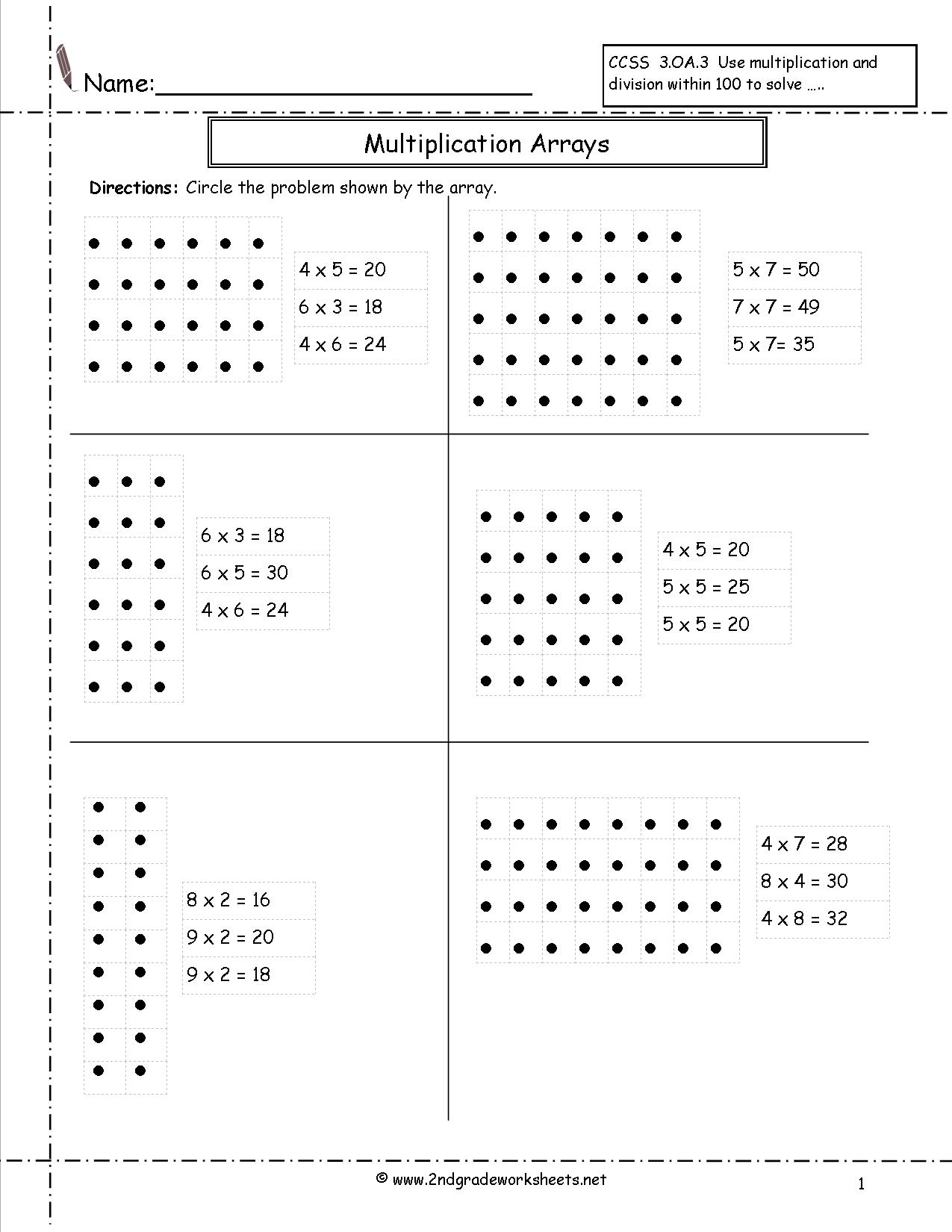 Array Multiplication Worksheet