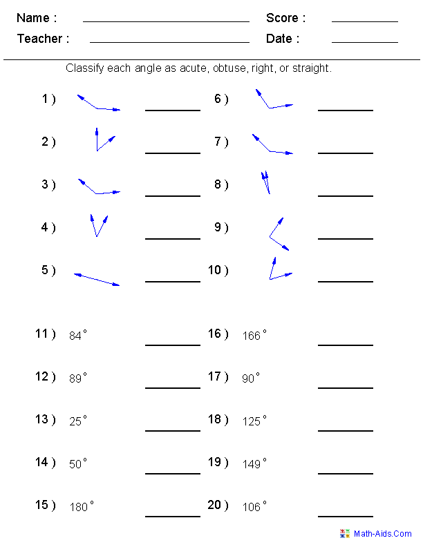 Classifying Angles Worksheet Image