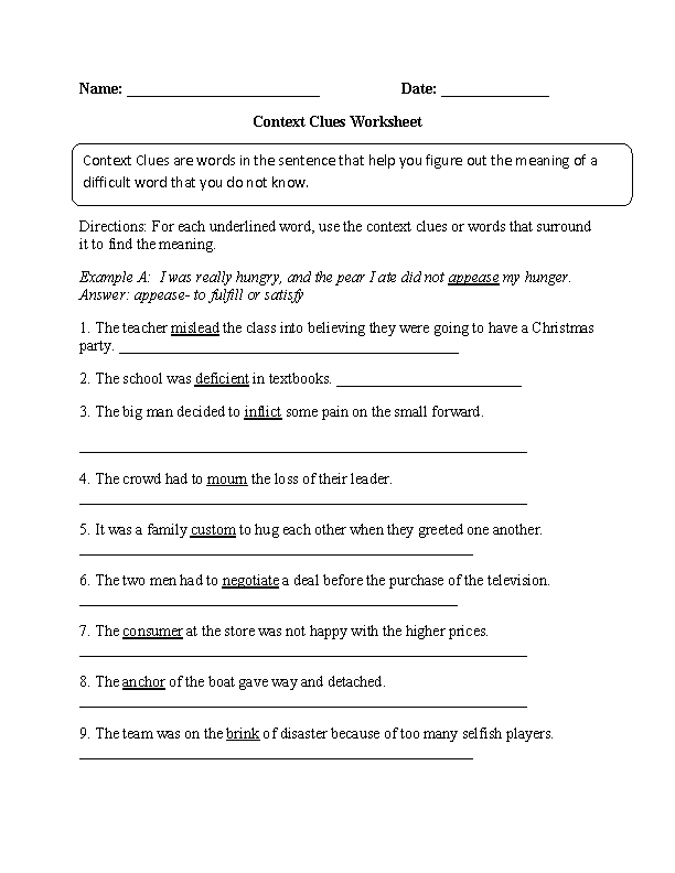 Context Clues Worksheets Middle School Image