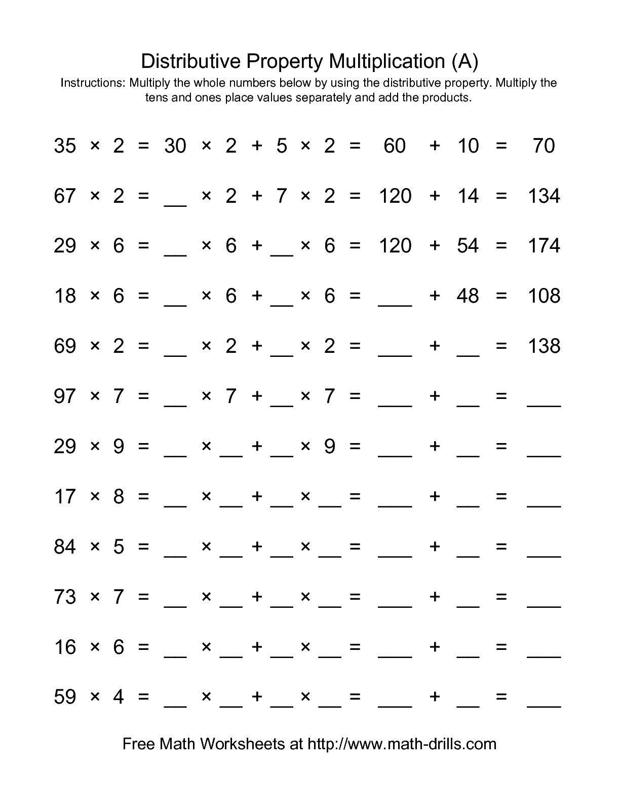 Distributive Property Worksheets with Multiplication Image