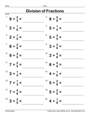 Dividing Fractions by Whole Numbers Worksheet