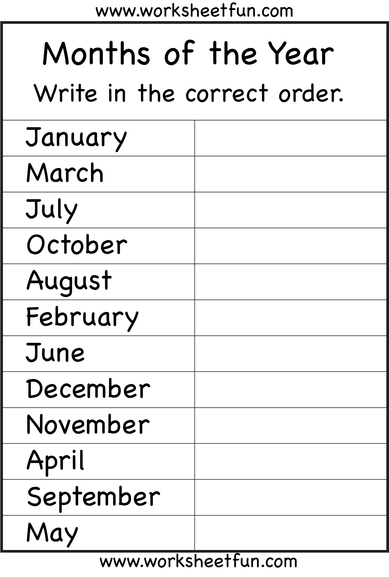 Free Printable Months of the Year Worksheet Image