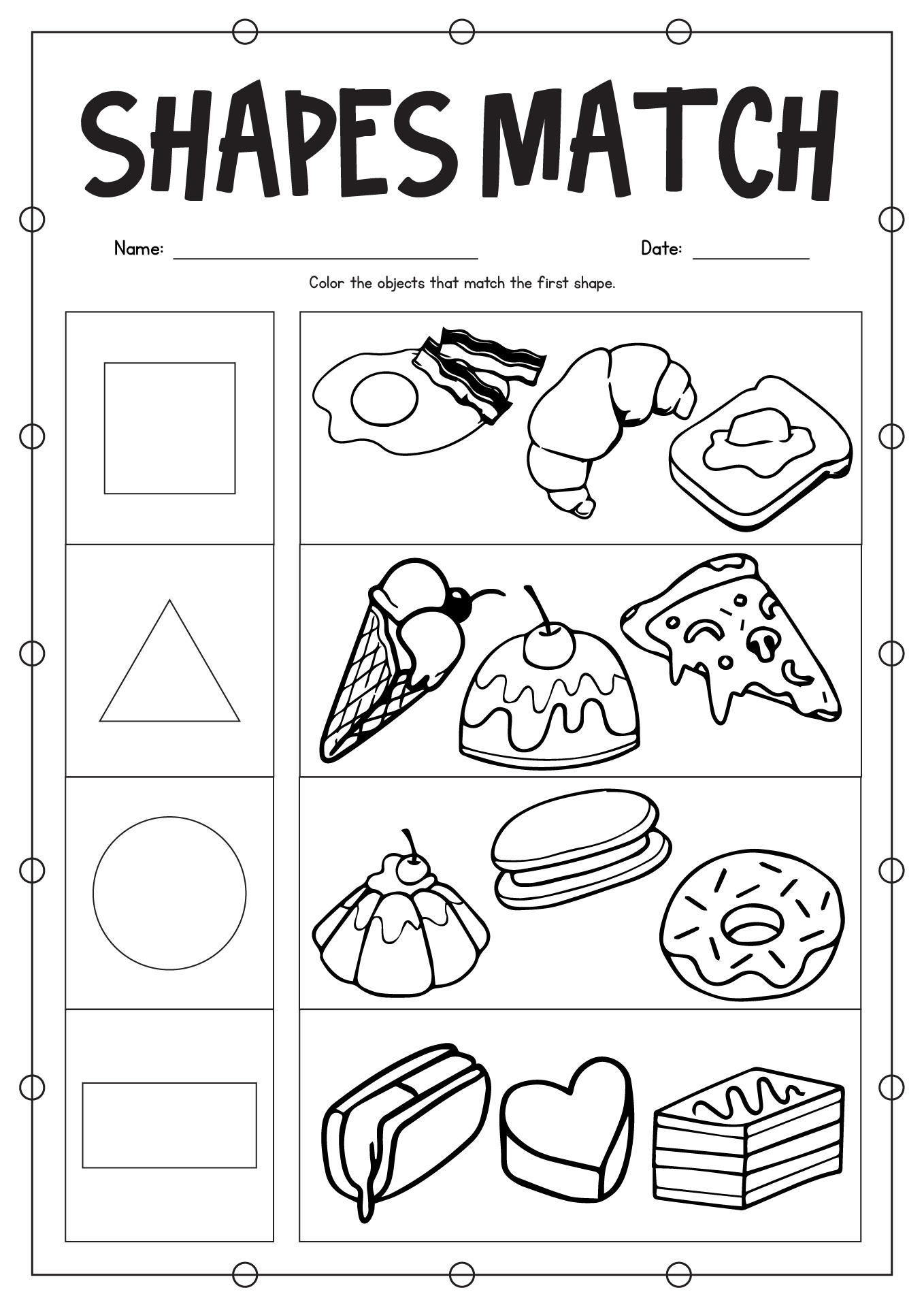 Kindergarten Shapes Homework Sheet