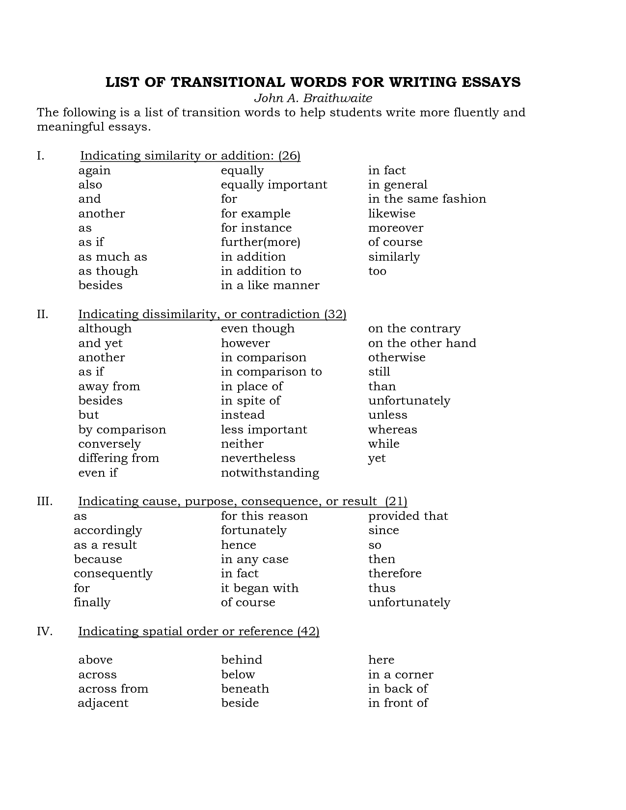 transition words for college essays