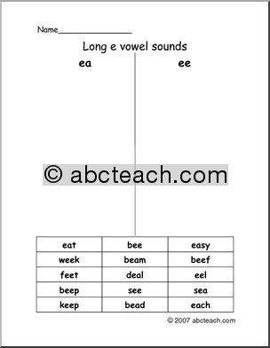 Long E Word Sort Worksheets Image