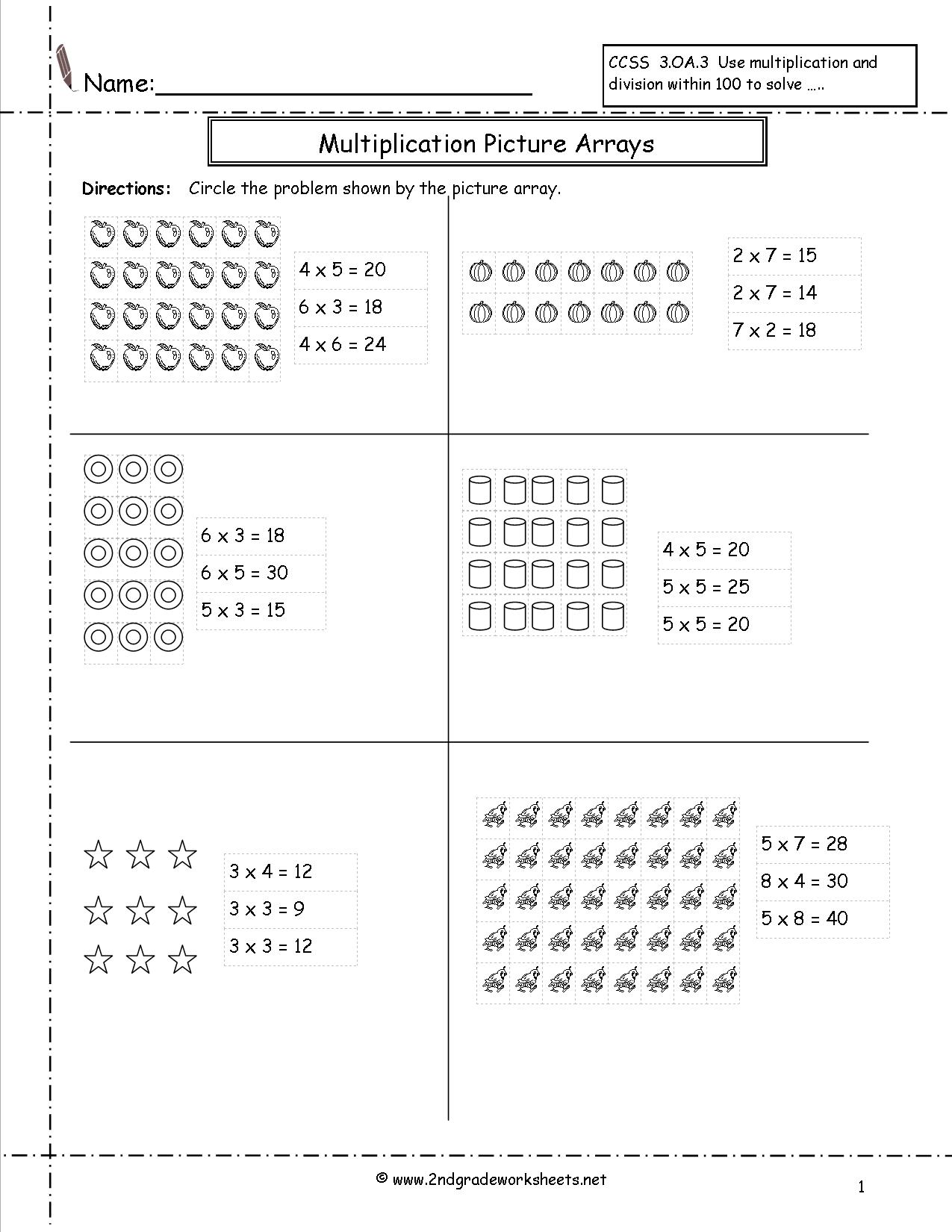 Multiplication Array Worksheets 3rd Grade