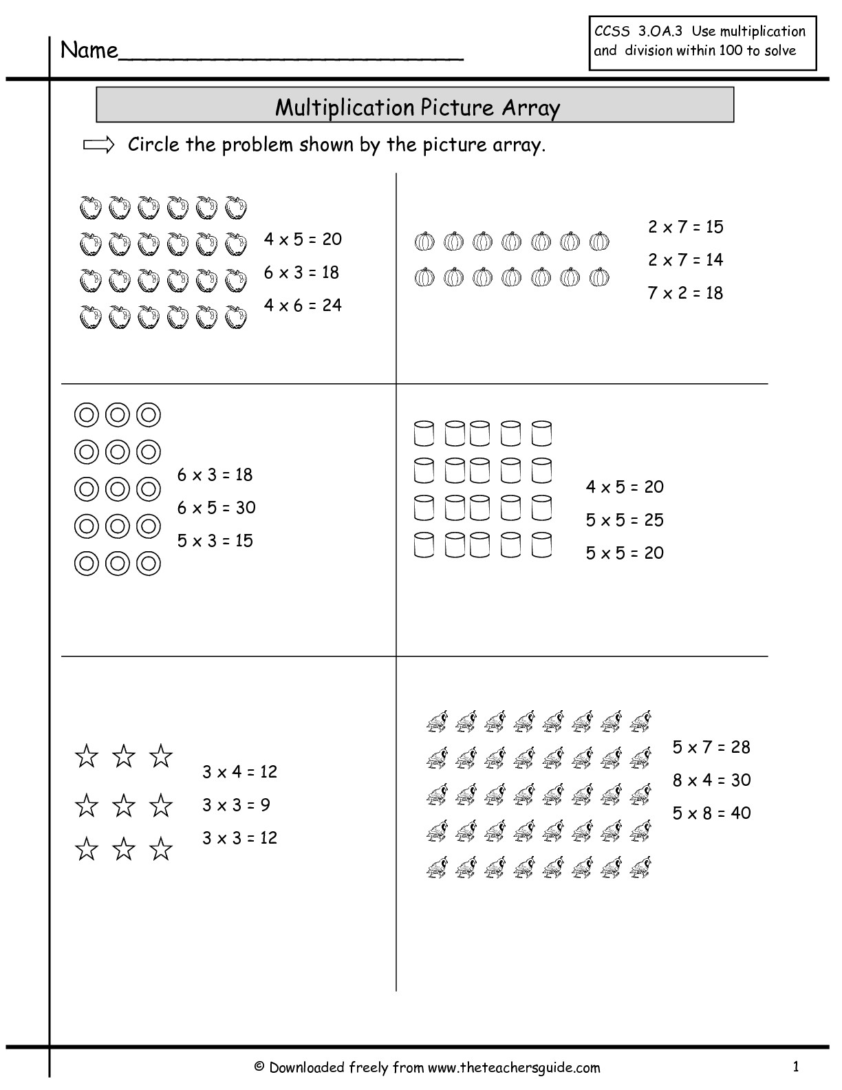 Multiplication Array Worksheets 3rd Grade
