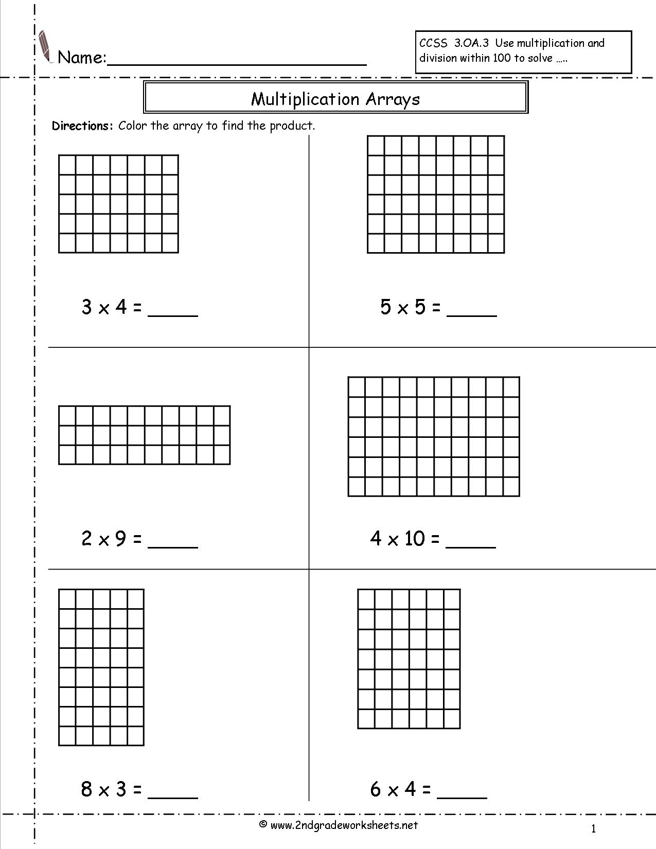 Multiplication Arrays Worksheets Grade 2