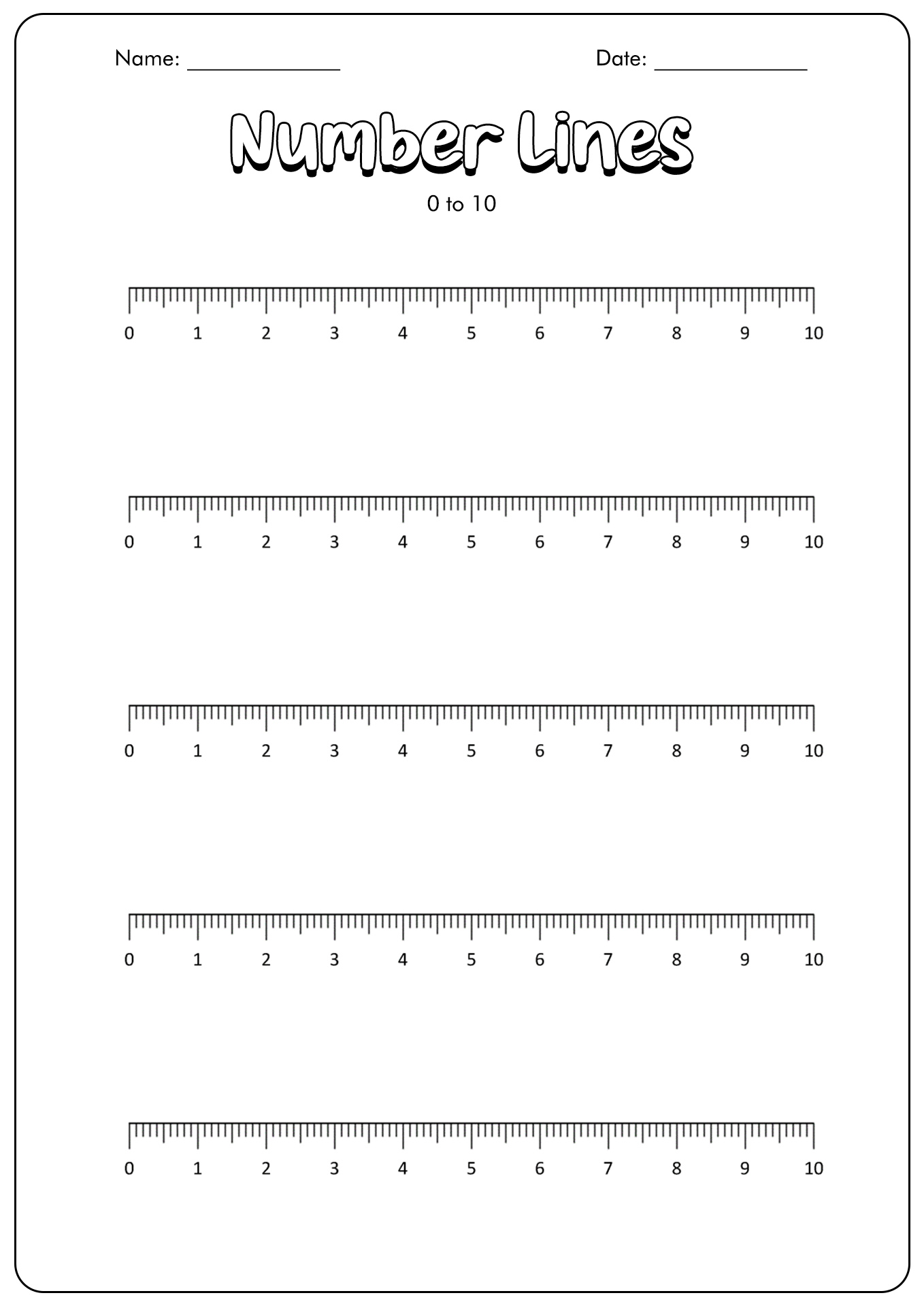 Number Lines with Decimals Worksheets