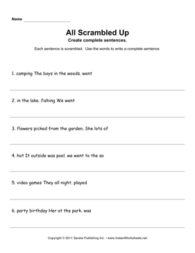 Worksheets Scrambled Sentences