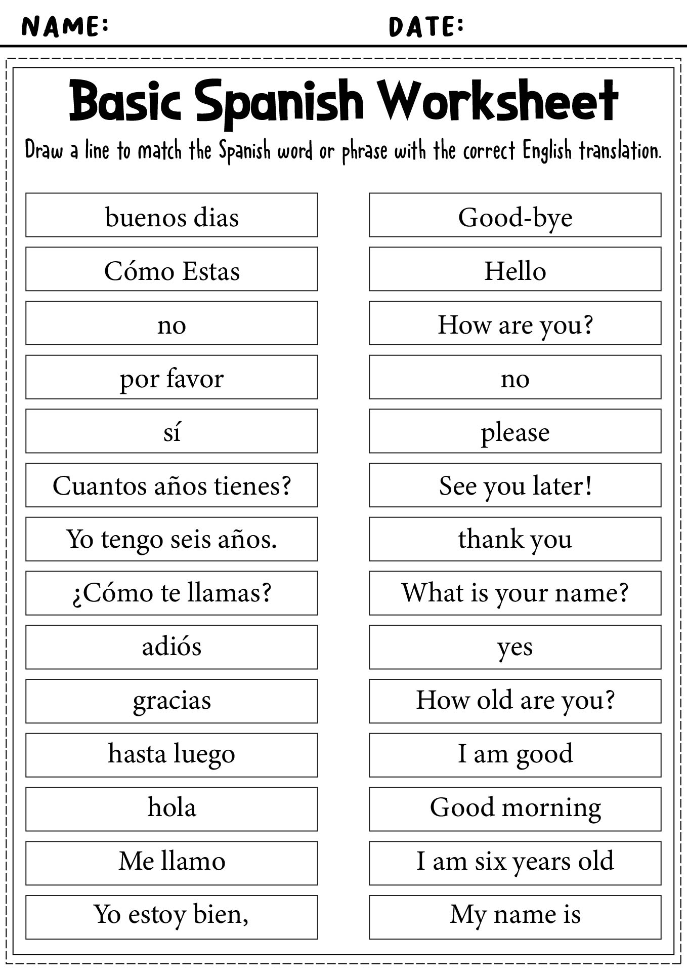 Beginner Basic English Worksheets For Spanish Speakers