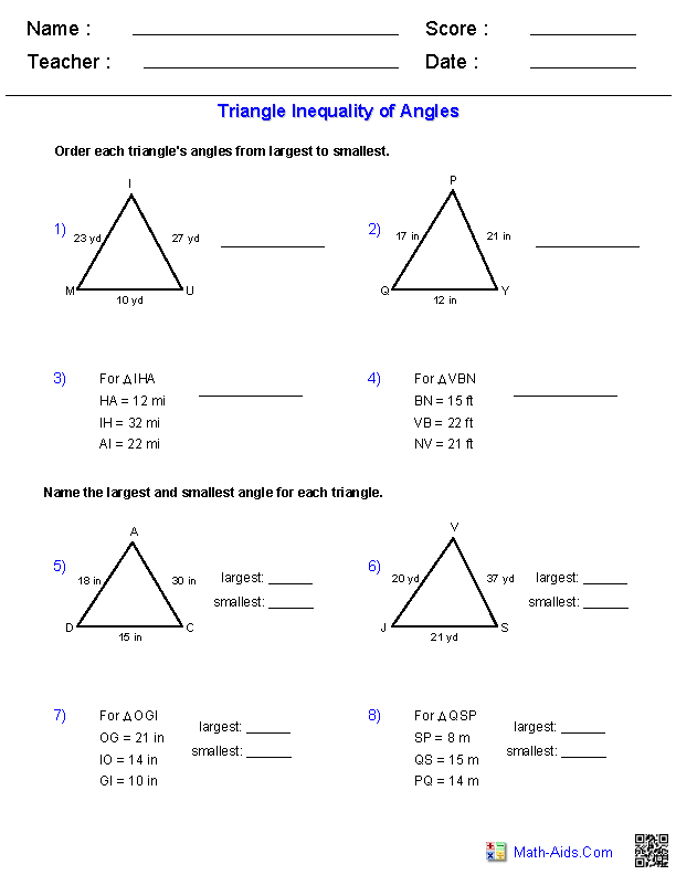 Triangle Inequality Theorem Worksheet Image