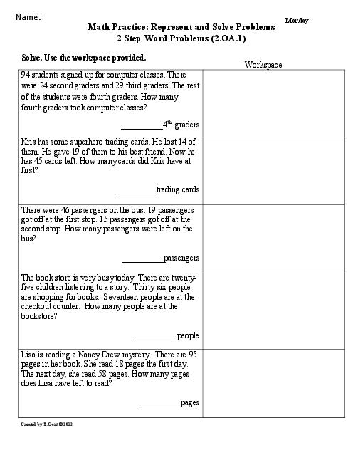3rd Grade Math Word Problems Worksheets Image
