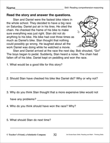 3rd Grade Short Story and Questions Worksheet Image