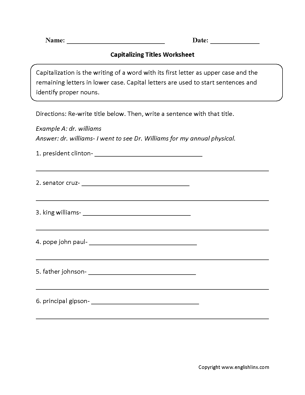 Capitalizing Proper Nouns Worksheet 3rd Grade