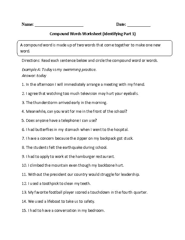 Compound Words Worksheets 3rd Grade Image