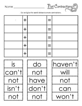 Cut and Paste Contractions Worksheet Image