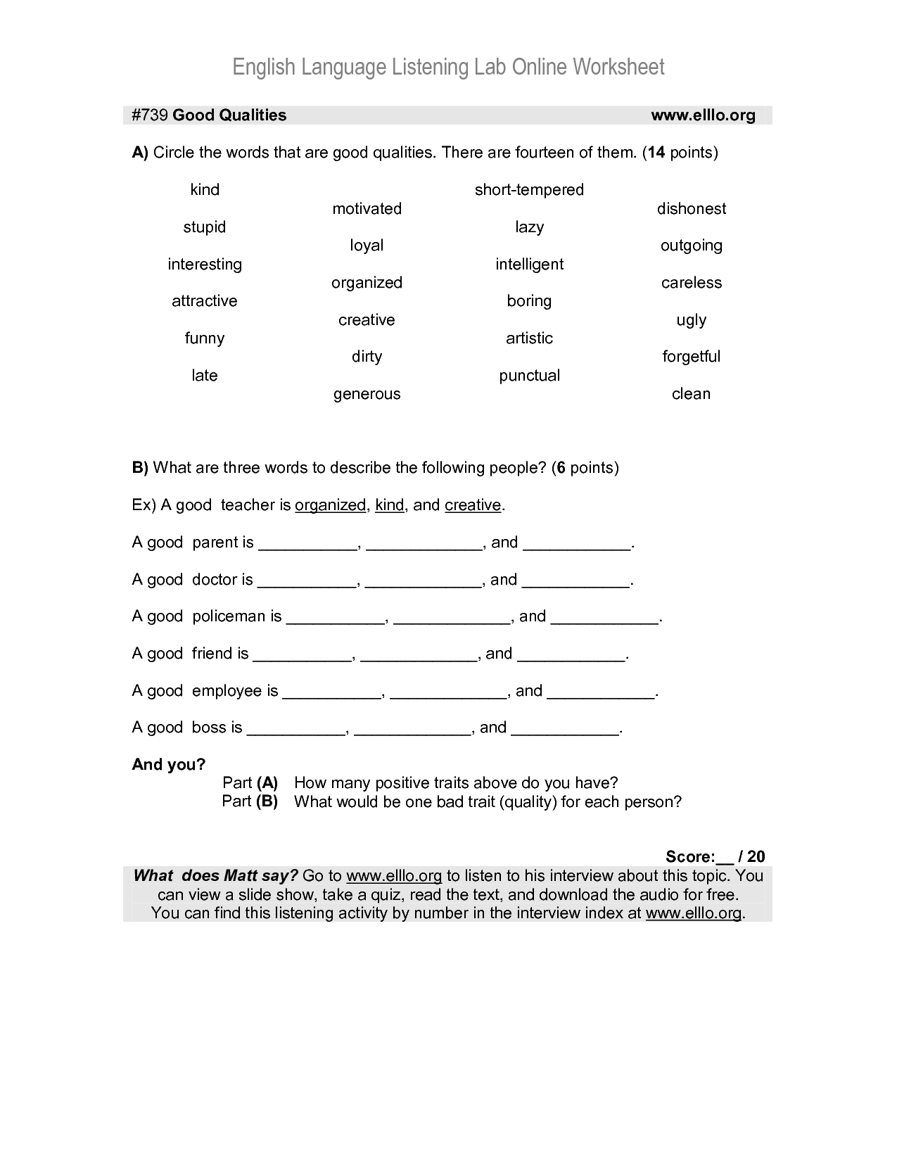 English Language Worksheets Image