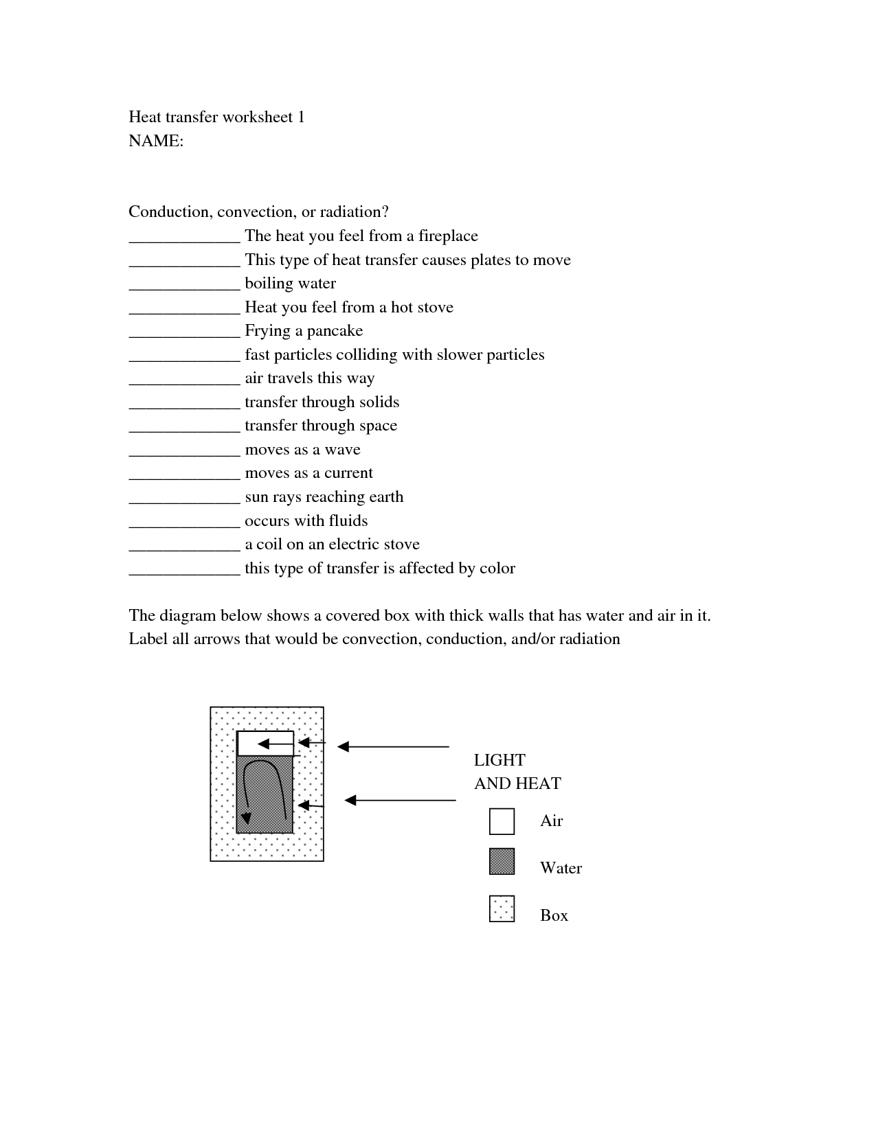 Heat Energy Transfer Worksheet Image