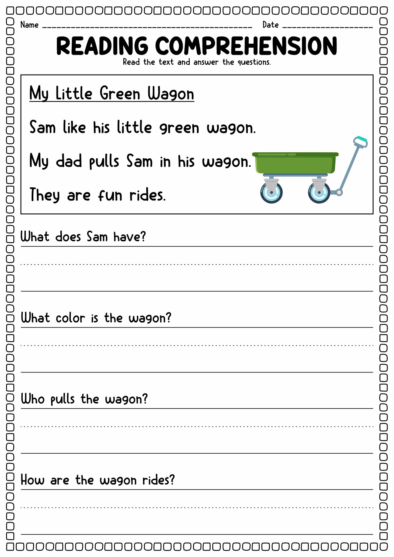 Kindergarten Grade Reading Comprehension Worksheets