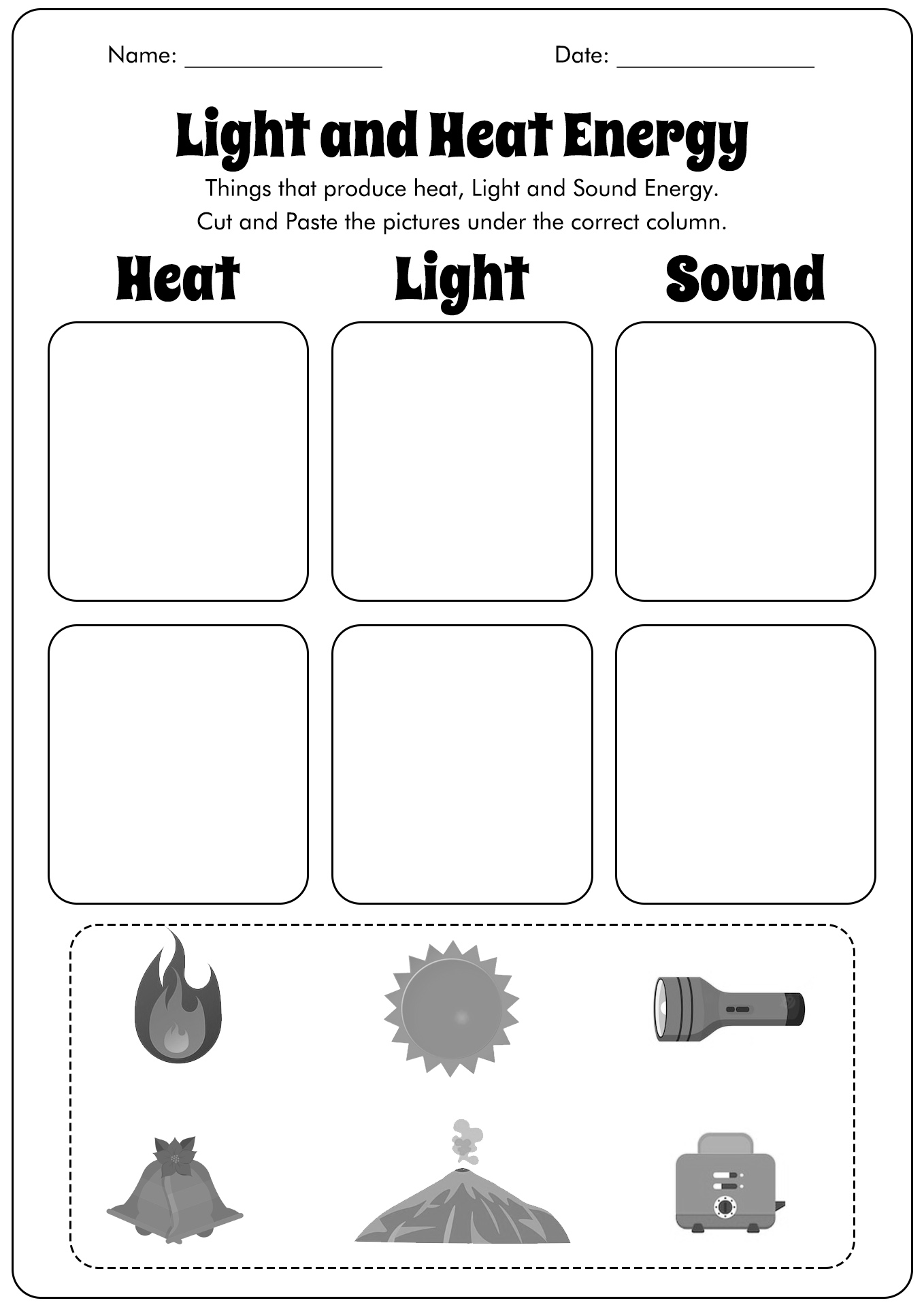 Light and Heat Energy Worksheets Image