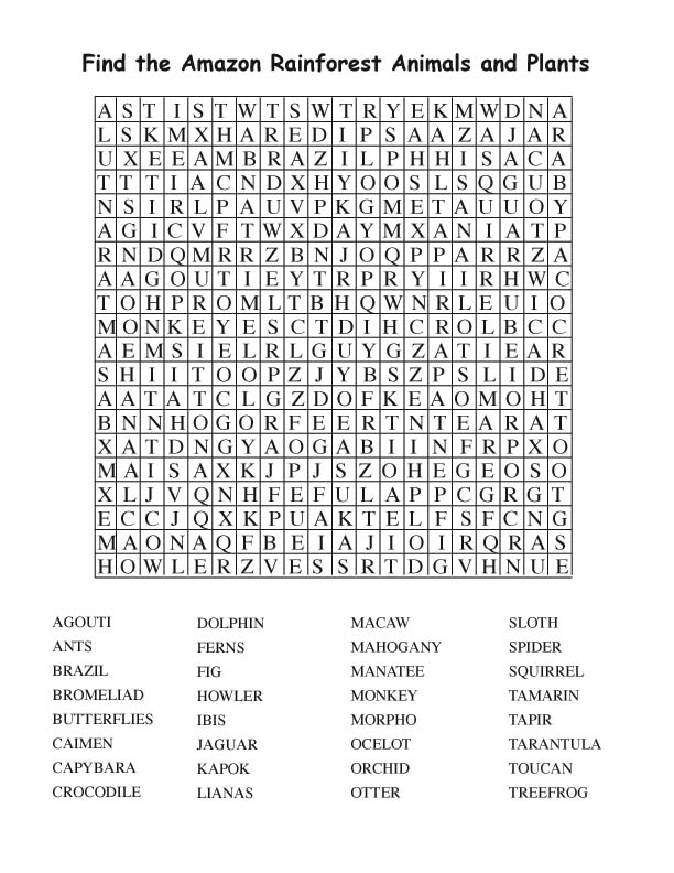 Printable Rainforest Word Search Image