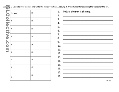 Spelling Word Sentence Writing Worksheet Image