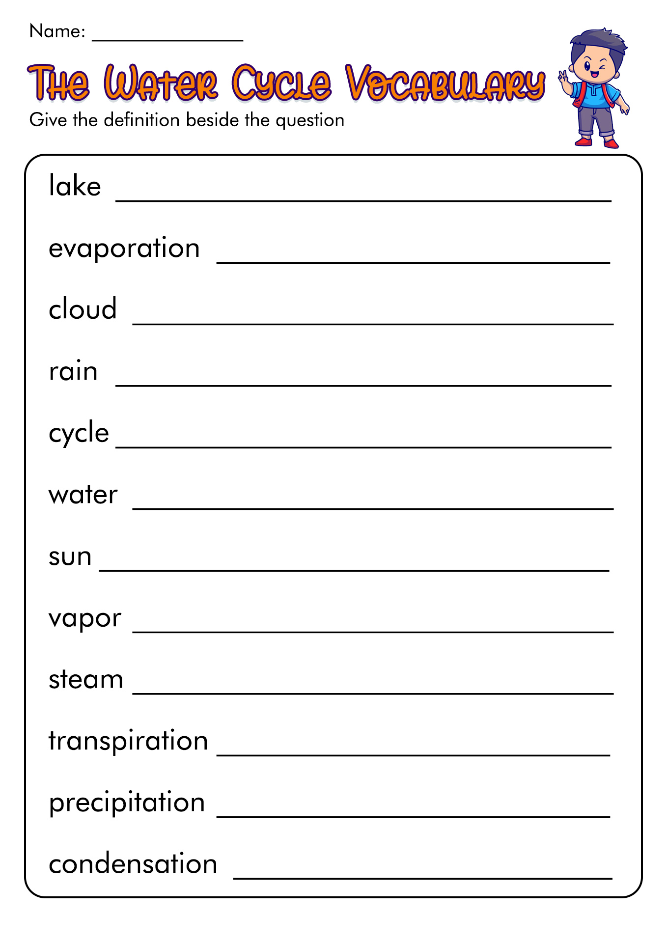 Water Cycle Vocabulary Worksheet Image
