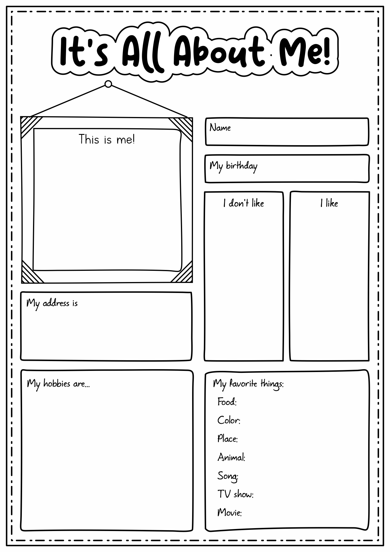 All About Me Activity Worksheets Image