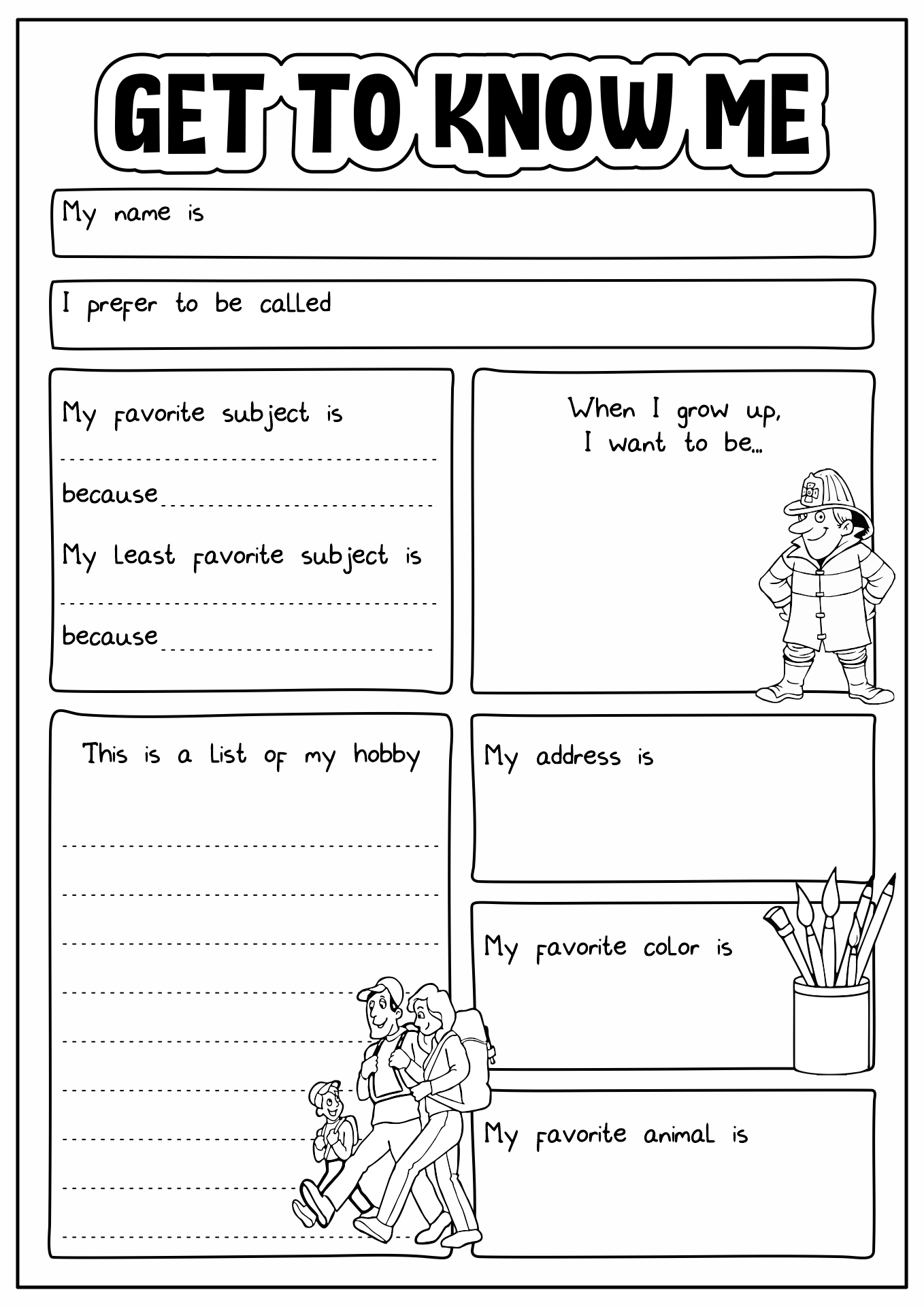 All About Me Printable Sheet Image