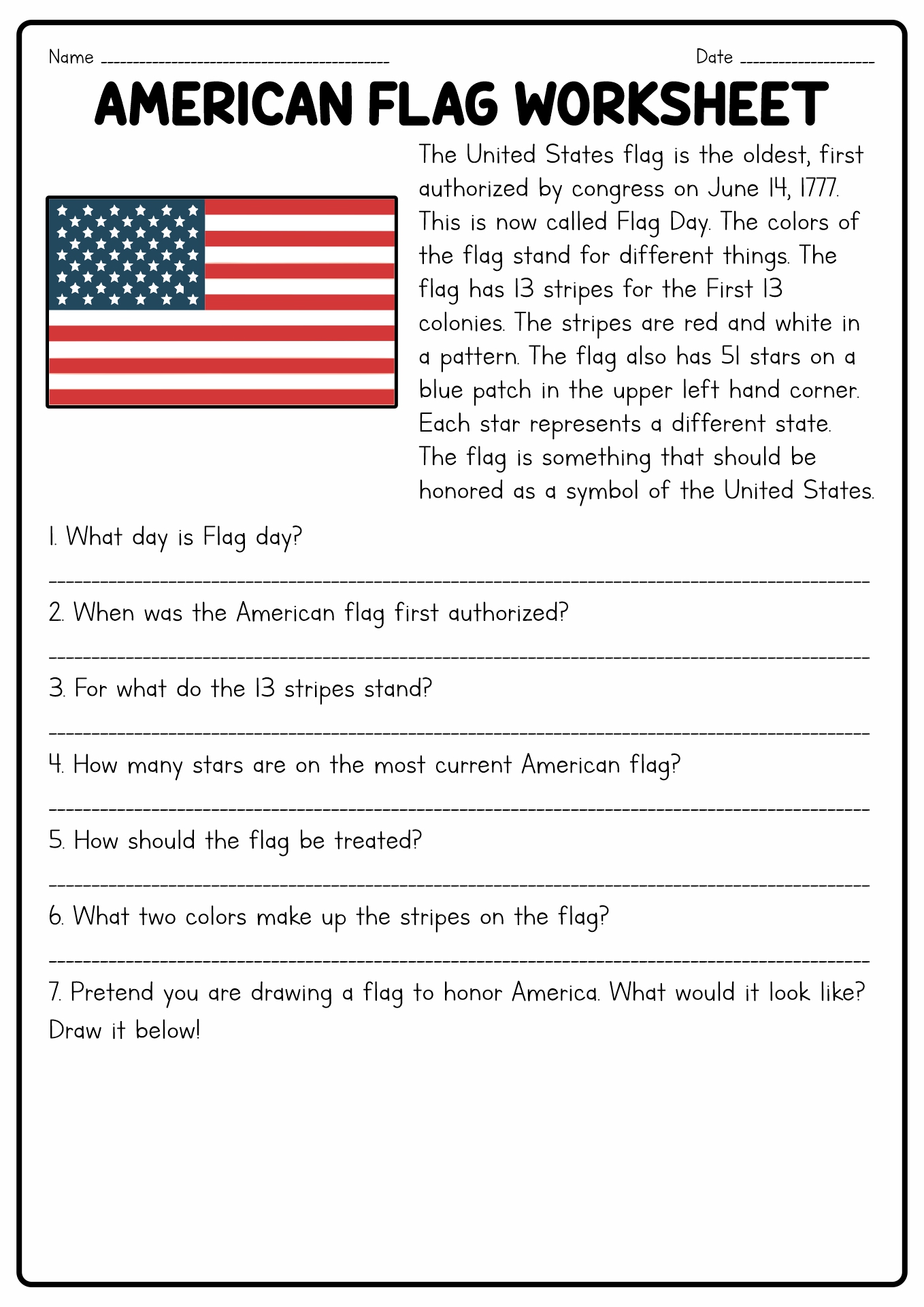 American Flag Printable Worksheet Image