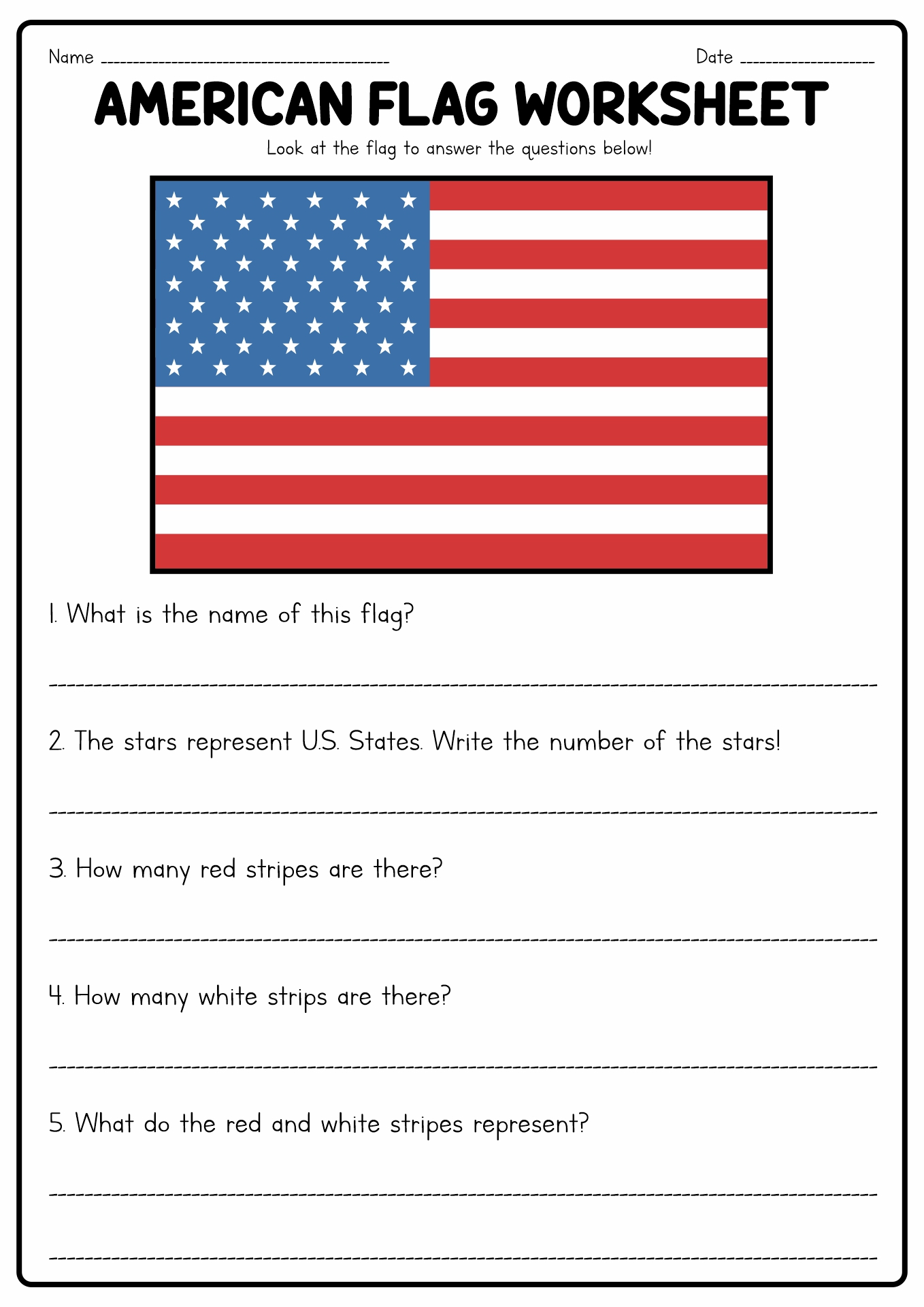 American Flag Worksheets for Kids Image