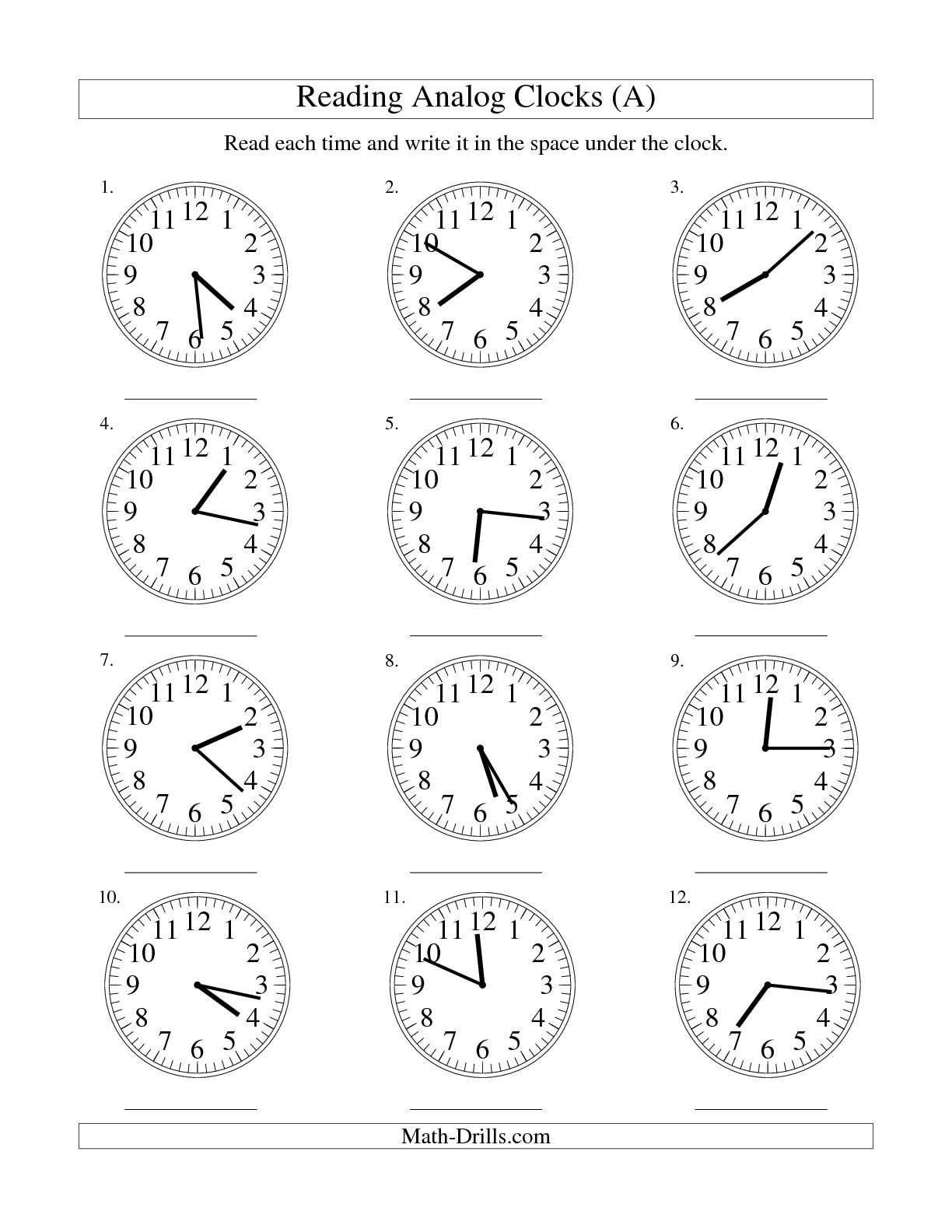 Analog Clock Worksheets
