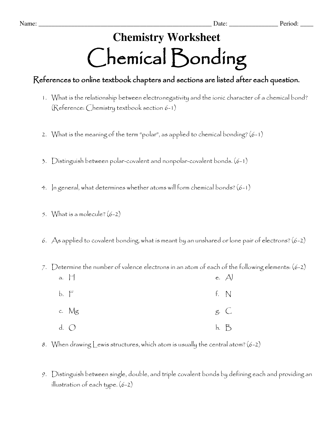 Chemical Bonding Worksheet Answer Key Image
