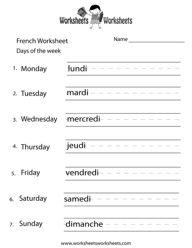 French Days of the Week Worksheets for Kids Image