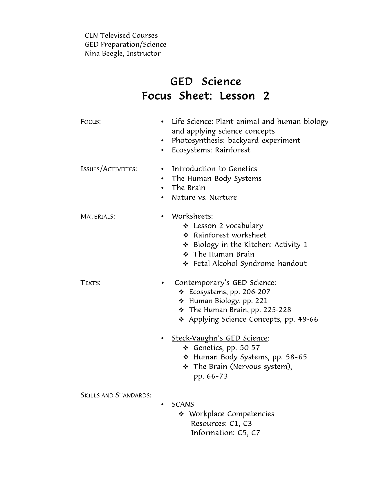 GED Science Printable Worksheets Image