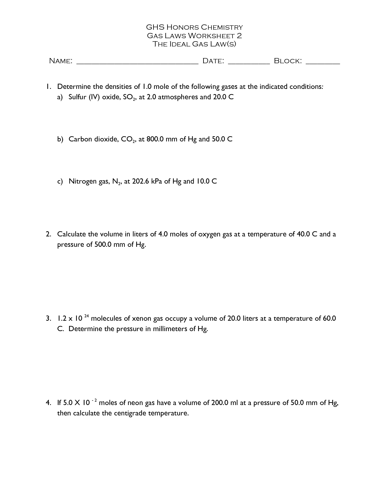 Ideal Gas Law Worksheet Answer Key Image