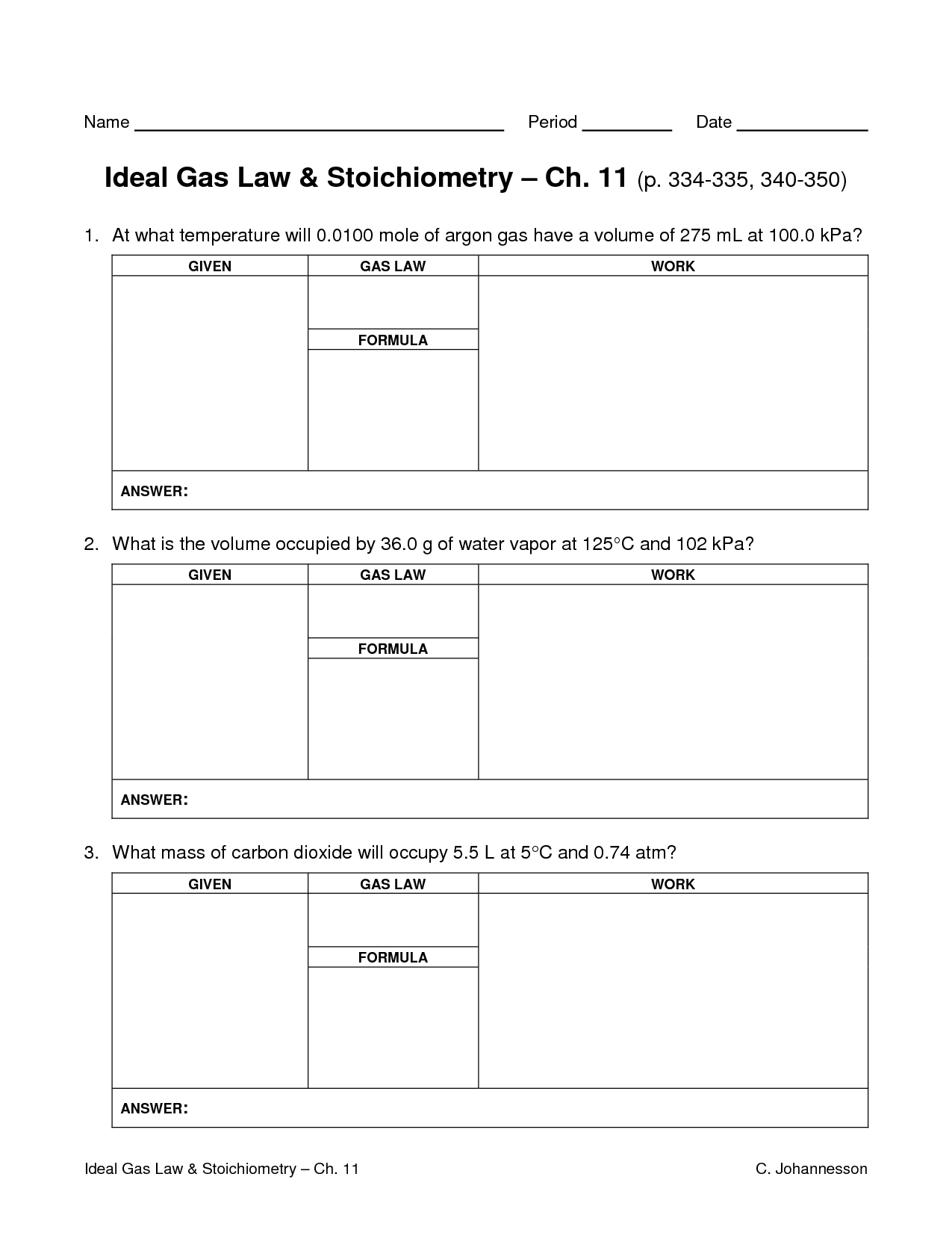 Ideal Gas Law Worksheet Image