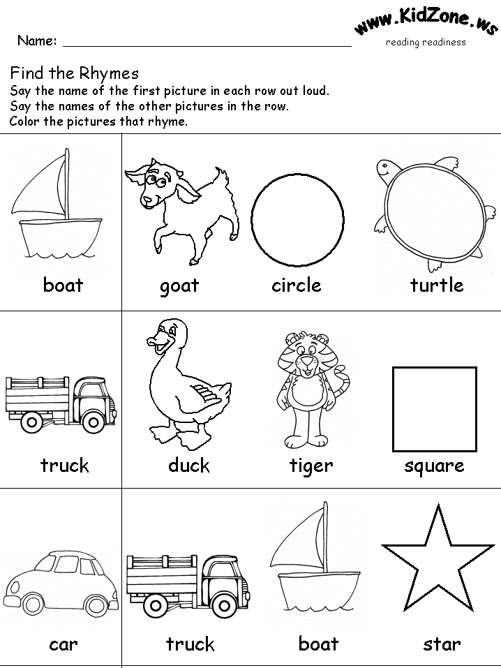 Kindergarten Rhyming Reading Worksheets Image